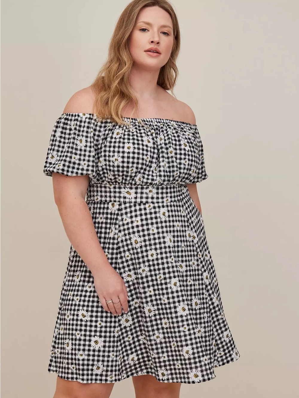 torrid Black & White Gingham Off-Shoulder Daisy Dress